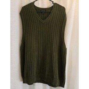 Lands' End Men's Cotton Rib-Knit V-Neck Sweater Vest Green XL